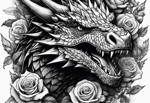 Drogon's face amongst roses and thorns tattoo idea