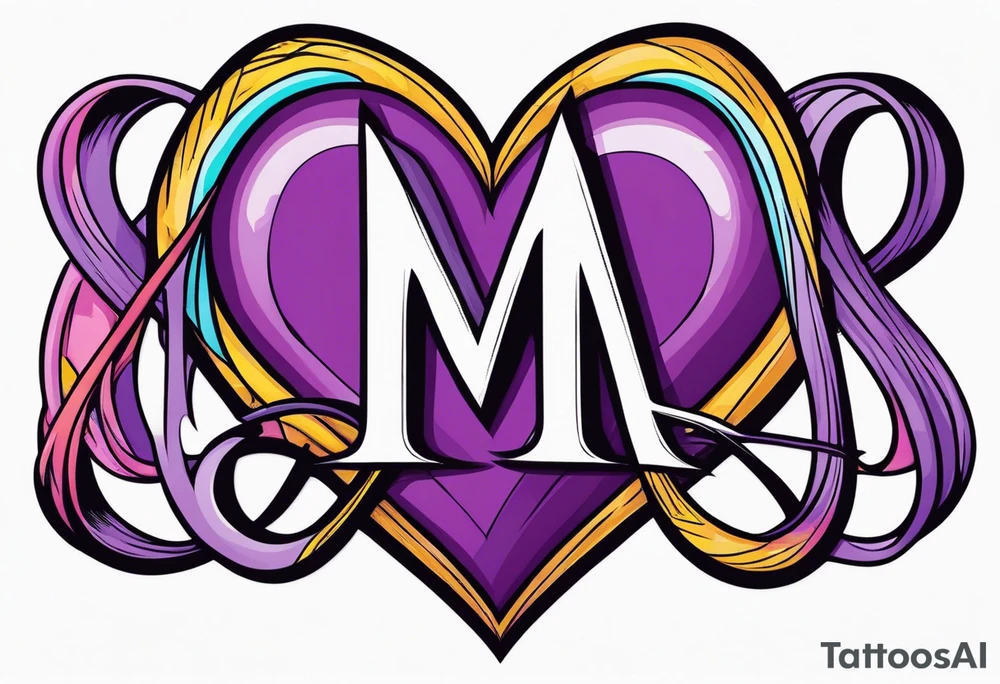 Infinity, purple heart, letter M tattoo idea