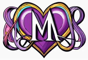 Infinity, purple heart, letter M tattoo idea