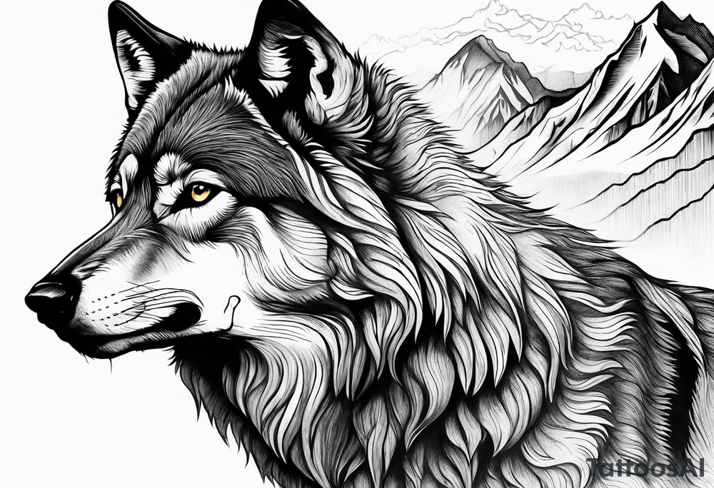Mountains, wolf in it tattoo idea