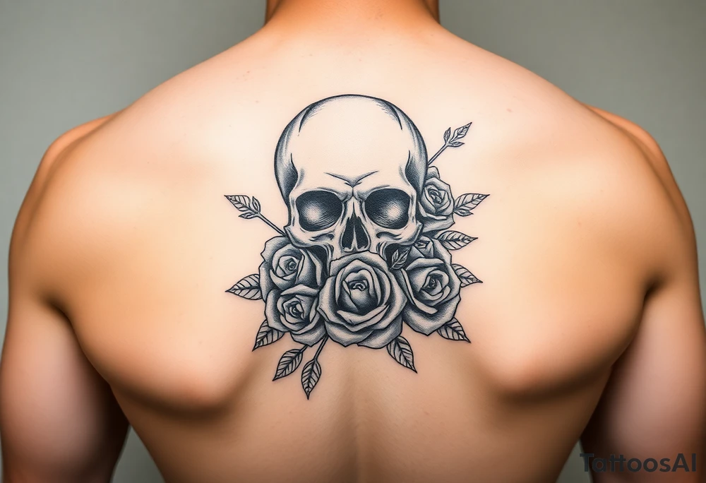 skull, hand roses tattoo idea