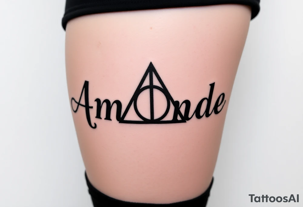 Name Amanda with Harry Potter deathly hallows tattoo idea
