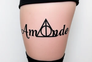 Name Amanda with Harry Potter deathly hallows tattoo idea