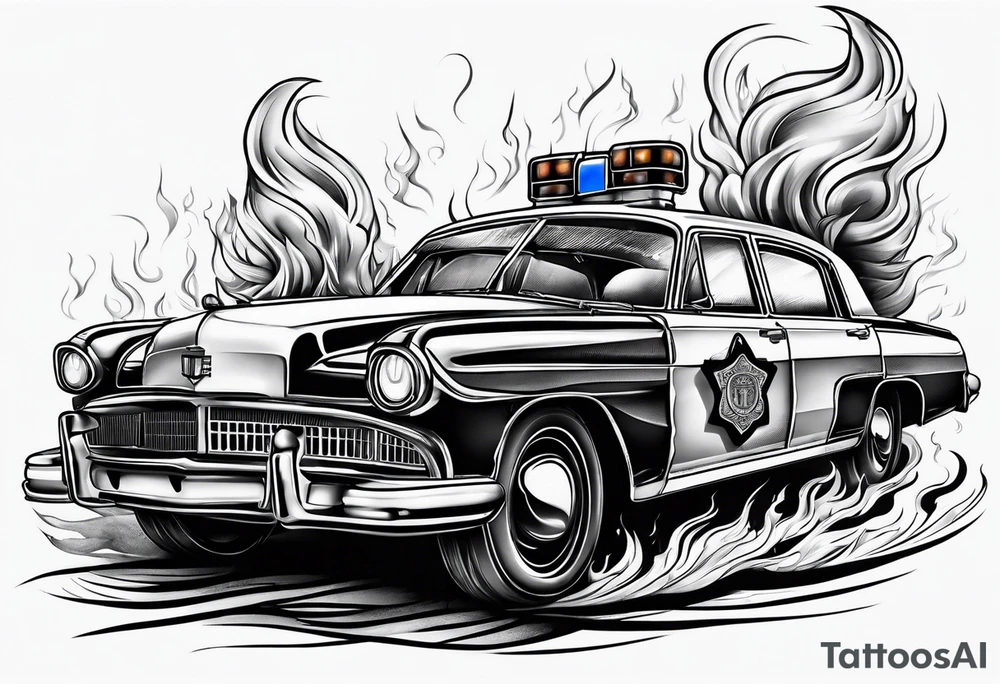 Police car on fire tattoo idea