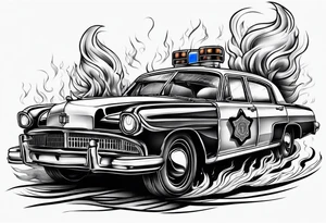 Police car on fire tattoo idea