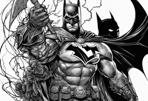 Batman and gone having a faceoff with lightning around it tattoo idea