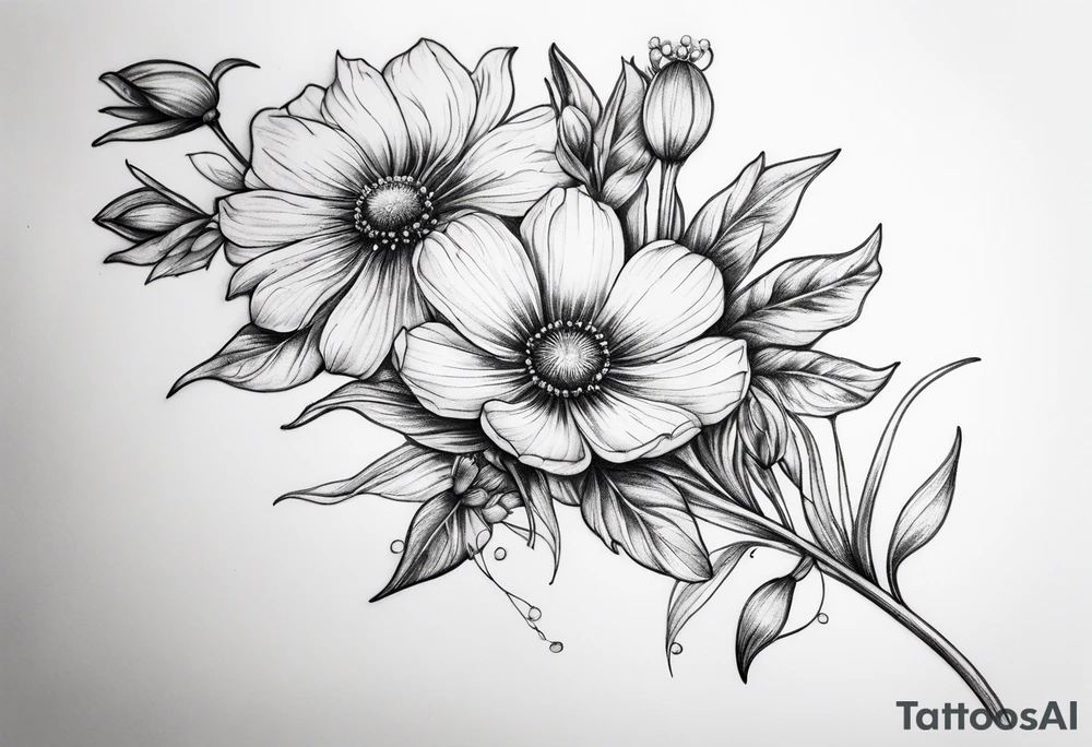 small long stem wildflowers tattoo idea