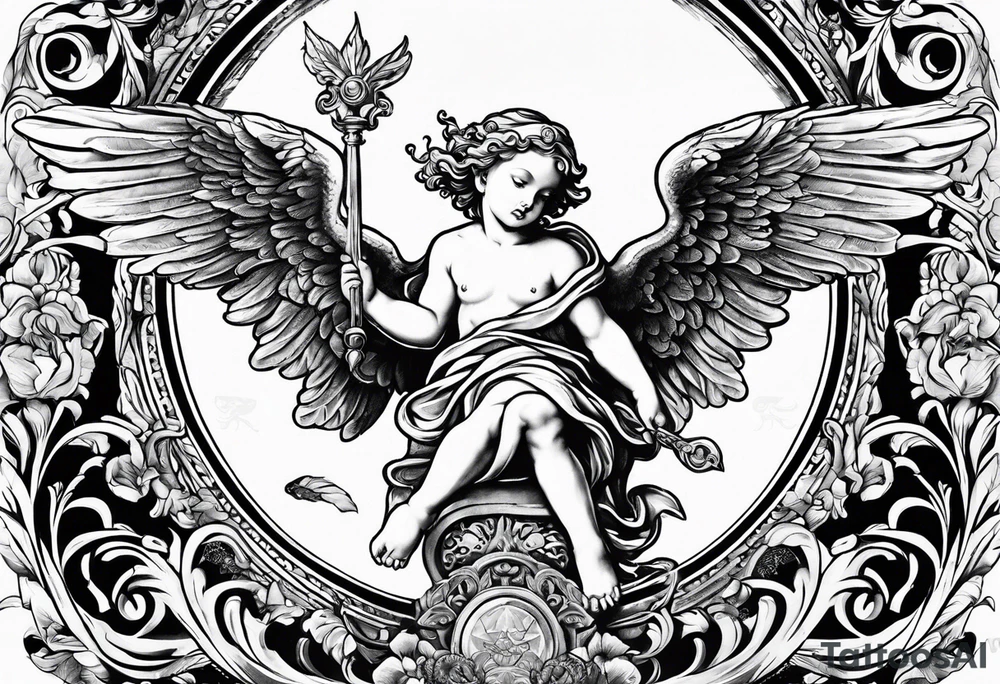 Flying Cherub renaissance style tattoo idea