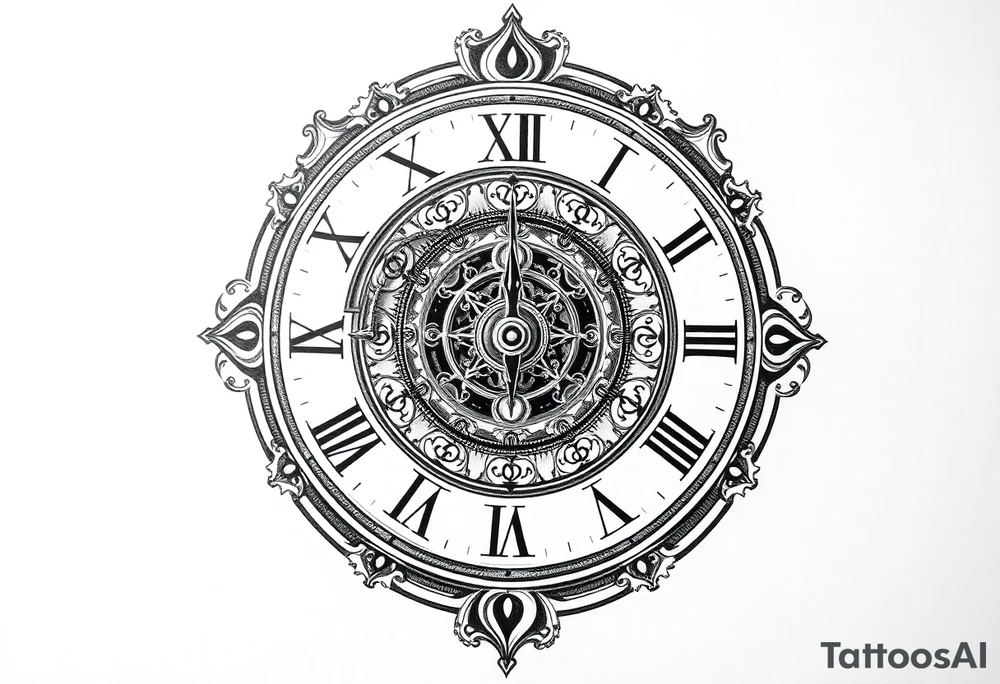vintage roman numerals within ornate clockwork mechanism tattoo idea