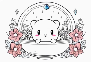 kirby in a bed of flowers holding a crystal above tattoo idea