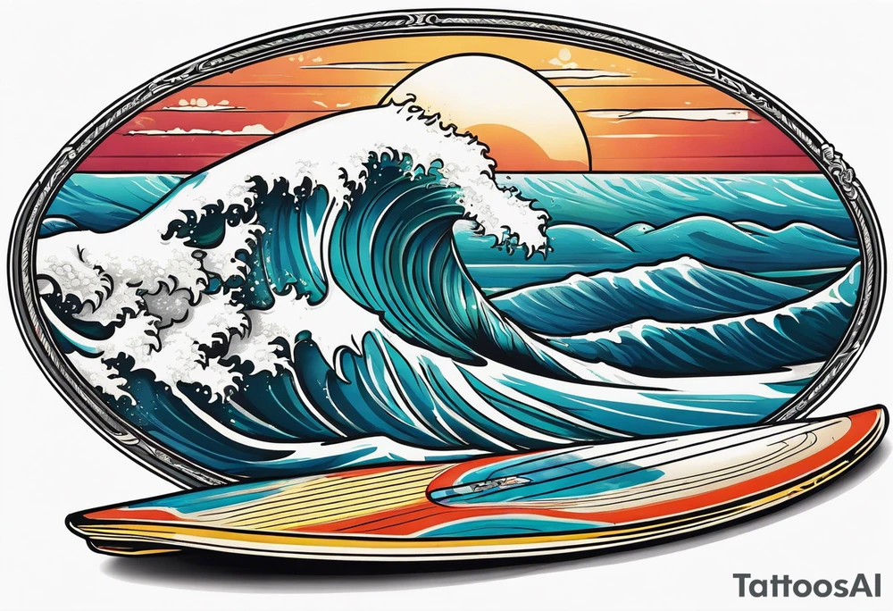 Surfboard with a wave inside it tattoo idea