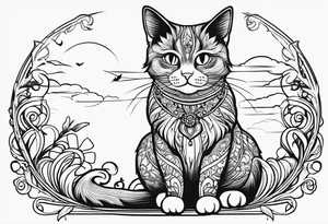 Simple line drawing of a Cat witch looking suspiciously off into the horizon tattoo idea