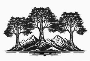 Three mountains three trees with roots tattoo idea