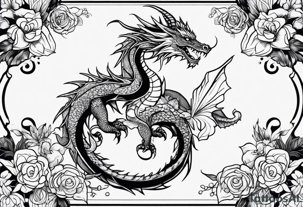 Dragon flowers tattoo idea