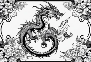 Dragon flowers tattoo idea