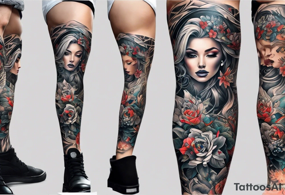 Full leg tattoo sleeve square tattoo idea