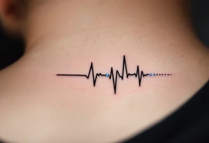 A delicate black and gray EKG line with small blue dots marking each pulse, symbolizing clarity and calm. tattoo idea