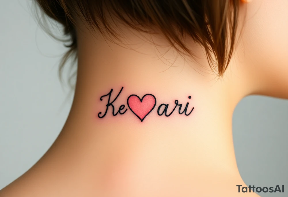 The word “Kari” with heart within K tattoo idea