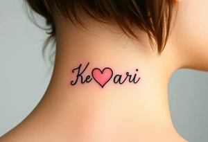 The word “Kari” with heart within K tattoo idea
