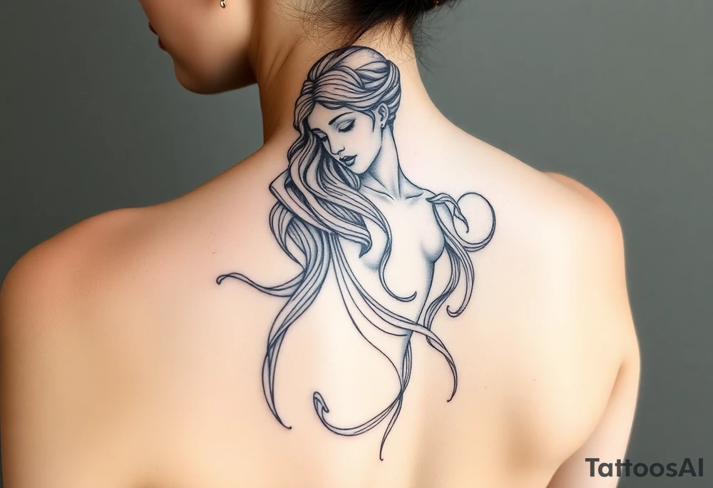 A hyper-realistic depiction of a divine figure like Aphrodite or a moon goddess. tattoo idea