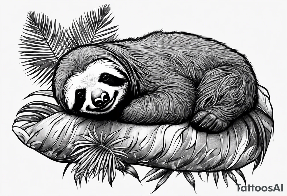 Sloth sleeping under palm tattoo idea