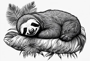 Sloth sleeping under palm tattoo idea