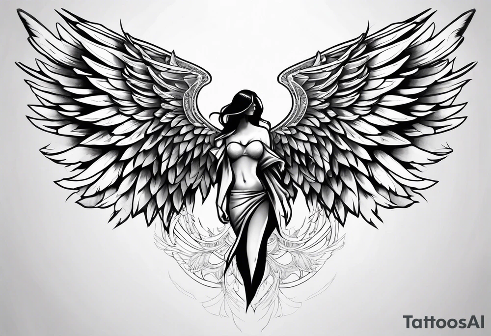 half angel half death wings open tattoo idea