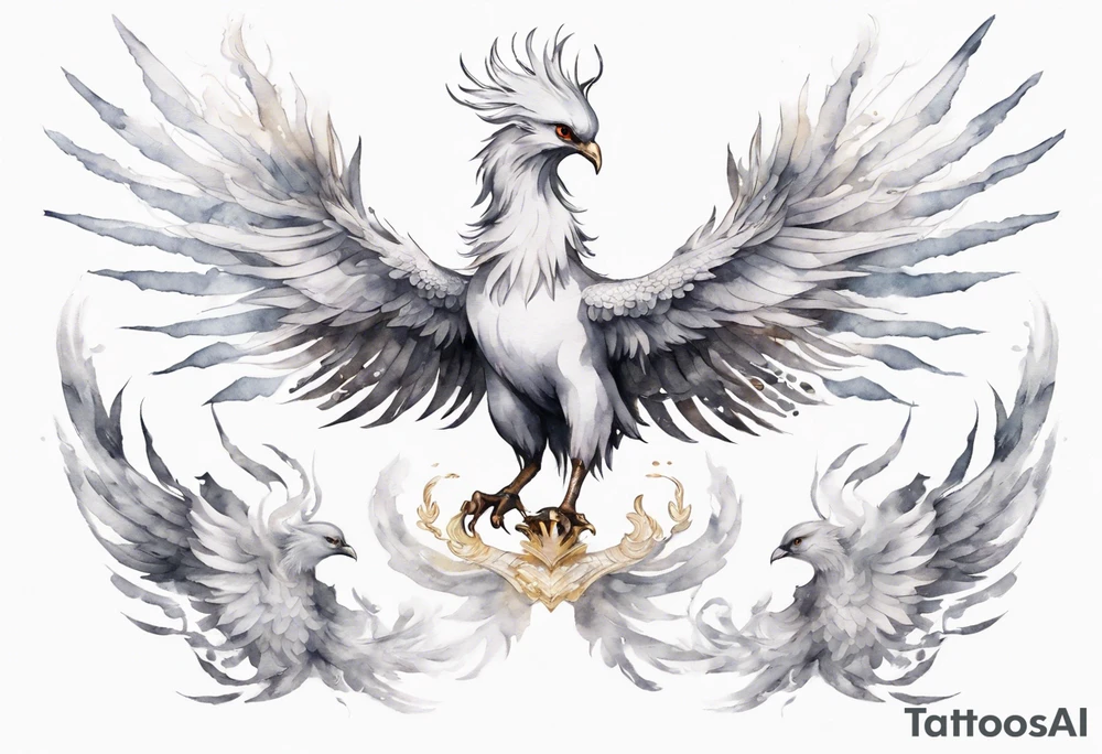 a white phoenix wearing iron diadem crown tattoo idea