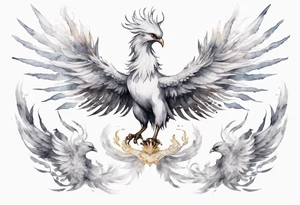 a white phoenix wearing iron diadem crown tattoo idea