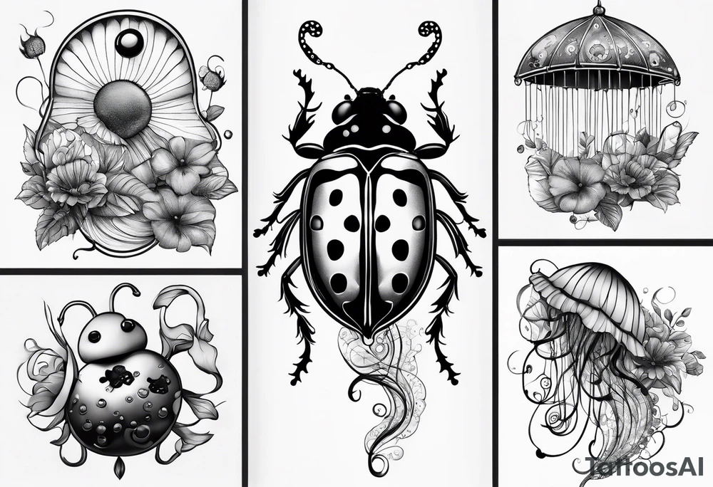 combination of a ladybug, the letter ‘s’, a jellyfish and a swing tattoo idea