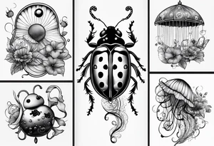 combination of a ladybug, the letter ‘s’, a jellyfish and a swing tattoo idea