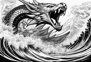 thor fighting sea serpent in the ocean during a hurricane tattoo idea