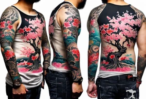 Japanese tattoo sleeve with a sakura tree. I already have a tattoo in my forearm and want to cocer it with the sakura trunk tattoo idea