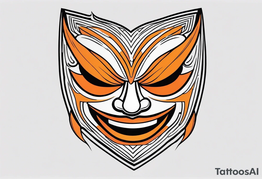 Laughing mask that is orange and black simplistic tattoo idea