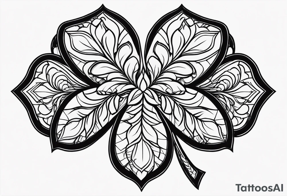 A black heart shaped 5 leaf clover tattoo idea