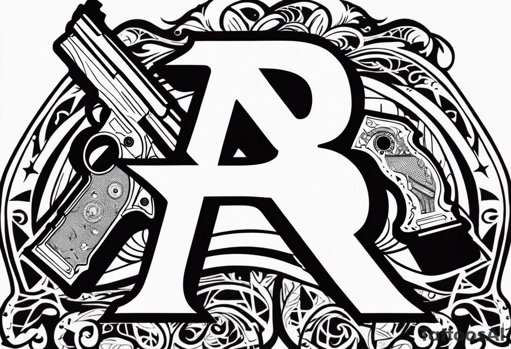 The letters AR with pistols on each side tattoo idea