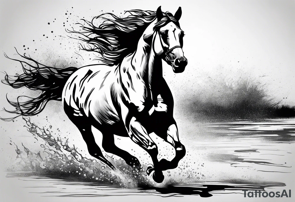 A horse galloping across wet ground tattoo idea