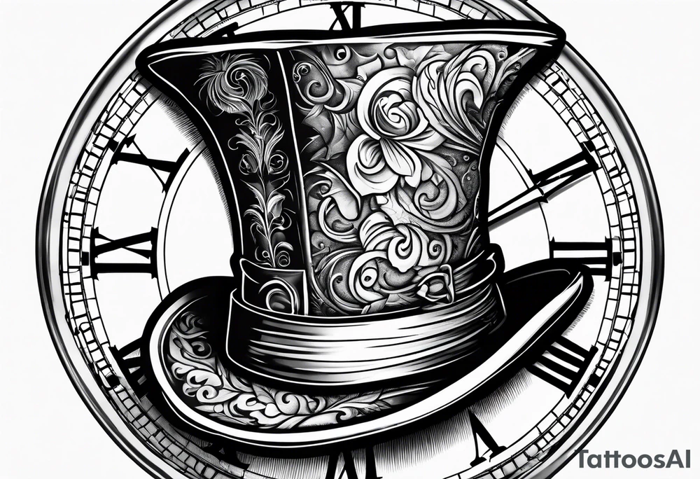 Mad hatter hat on pocket watch tattoo idea