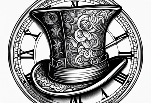 Mad hatter hat on pocket watch tattoo idea