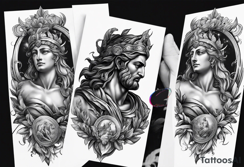 Greek or Roman mythology half sleeve men god tattoo idea