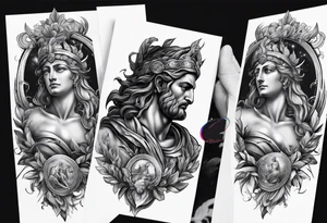 Greek or Roman mythology half sleeve  men god tattoo idea