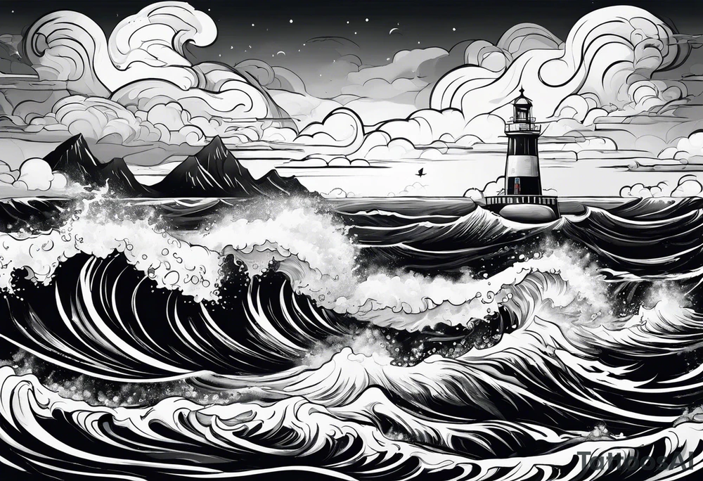 stormy sea, I am lonely and irresistible as a sea element tattoo idea