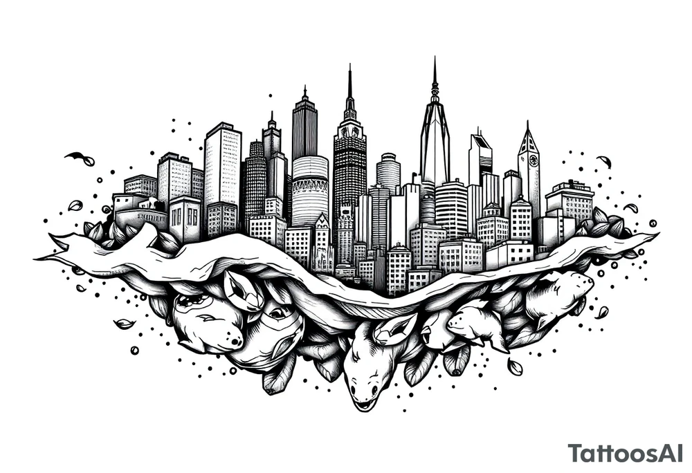 city under water theme tattoo idea