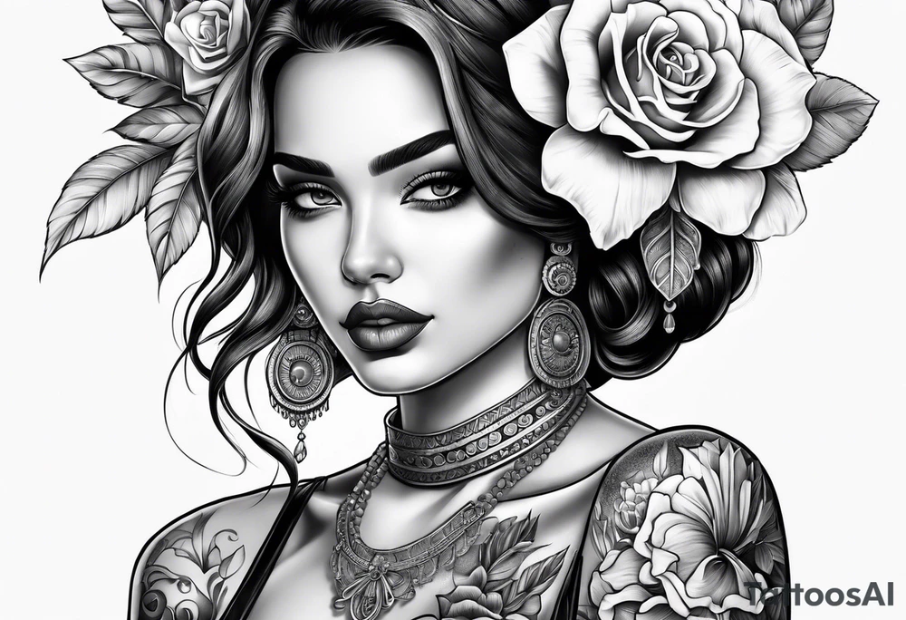 Chicano girl and skull tattoo idea