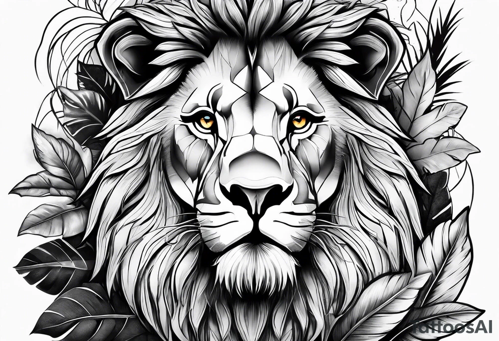 Lion in jungle with kids names tattoo idea