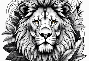 Lion in jungle with kids names tattoo idea