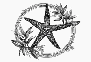 Two Starfish wrapped by olive branch in a circle tattoo idea