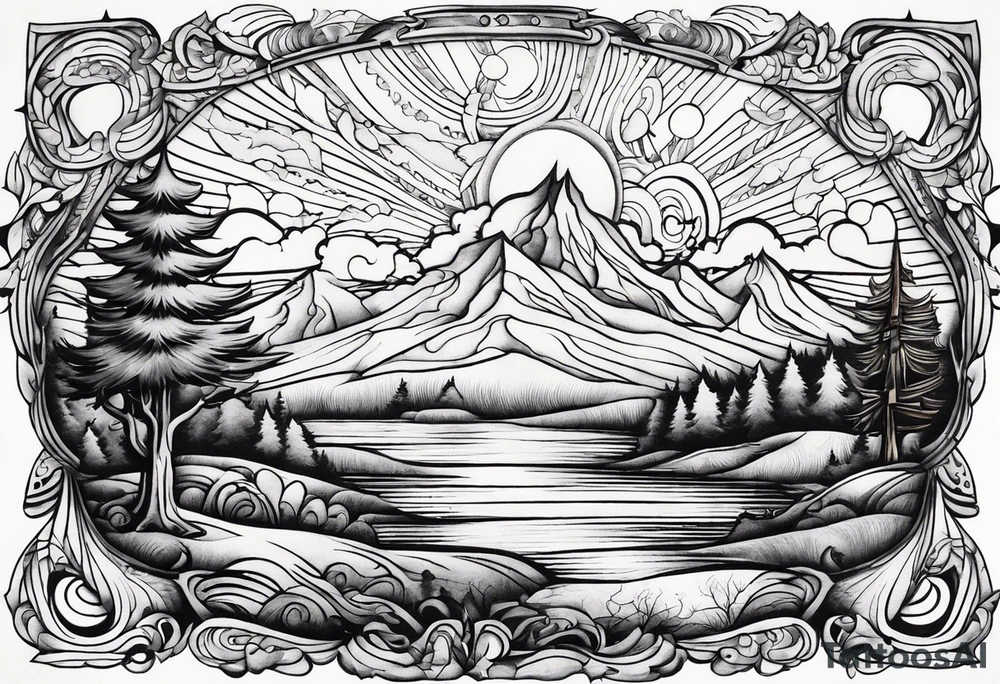 Landscape front upper neck tattoo that's appear to be ejecting from the skin, symbolizing the freedom from censorship. tattoo idea