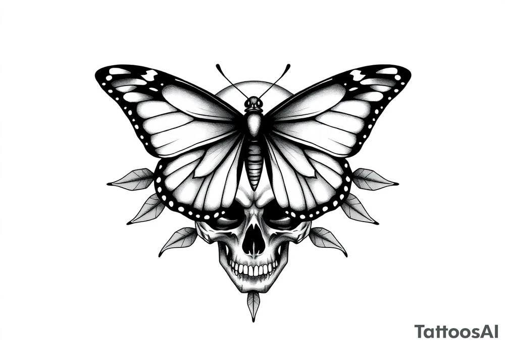 Butterfly infront of a skull tattoo idea