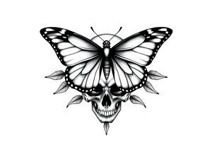 Butterfly infront of a skull tattoo idea